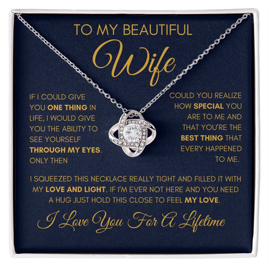 To My Beautiful Wife Knot Necklace - Navy/Gold